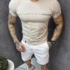 Mъжка Slim fit тениска с еластан и дискретна щампа-капучино-код 252009-5