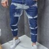 Мъжки Skinny Fit дънки с еластан и преливащ ефект-синьо-код 8008-1