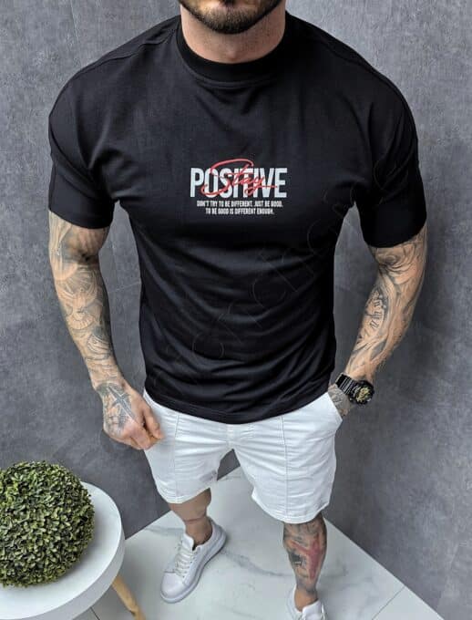 Mъжка тениска с надпис Stay Positive отпред и на гърба-черно-код 173