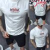 Mъжка тениска с надпис Stay Positive отпред и на гърба-бяло-код 173-1