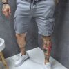 Модерни мъжки къси панталони с карго джобове-сиво-код 70068-3