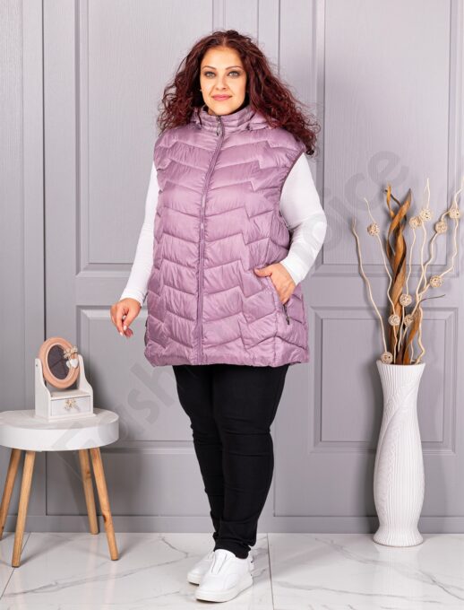 Олекотена дамска супермакси грейка с качулка /9XL-13XL/-люляк-код 812-2