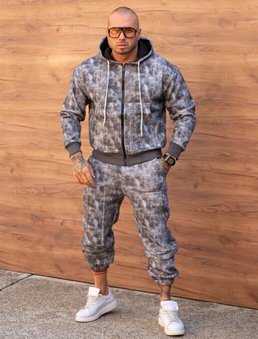 Ватиран мъжки спортен комплект лек Oversize с качулка-сиво-код 307-1