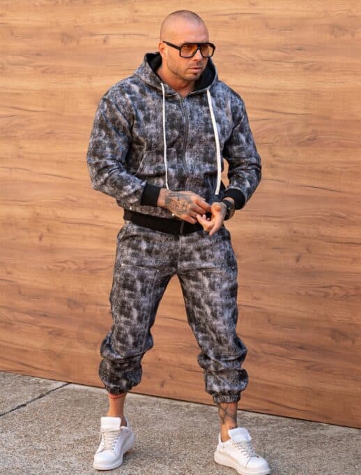 Ватиран мъжки спортен комплект лек Oversize с качулка-черно-код 307