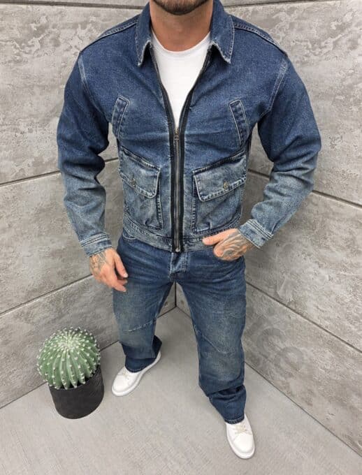 Мъжки дънков комплект с омбре ефект и дънки Baggy style-C62-7217