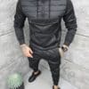 Плътен мъжки спортен комплект с горна част худи и платка от шушляк-черен-код 7695