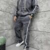 Плътен мъжки Oversize комплект с бели кантове-графит-код 075-1