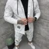 Мъжки ватиран комплект с карго долнище и горна част тип риза-бяло-код 5371-1