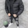 Мъжко зимно бомбър яке с богат косъм на качулката-черно-код 8438