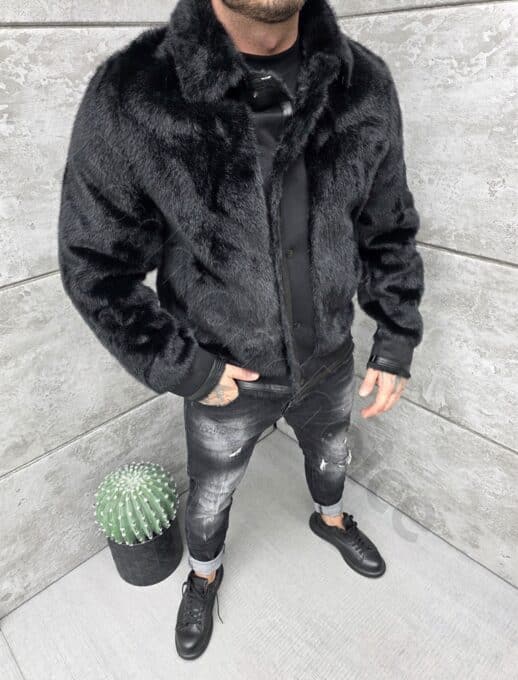 Стилно мъжко яке от фин еко косъм и набук-код 1911