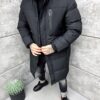 Мъжко зимно дълго яке с висока яка и качулка-черно-код 1354