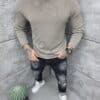 Мъжка блуза от фино плетиво с обло деколте-мока-код 7119-1