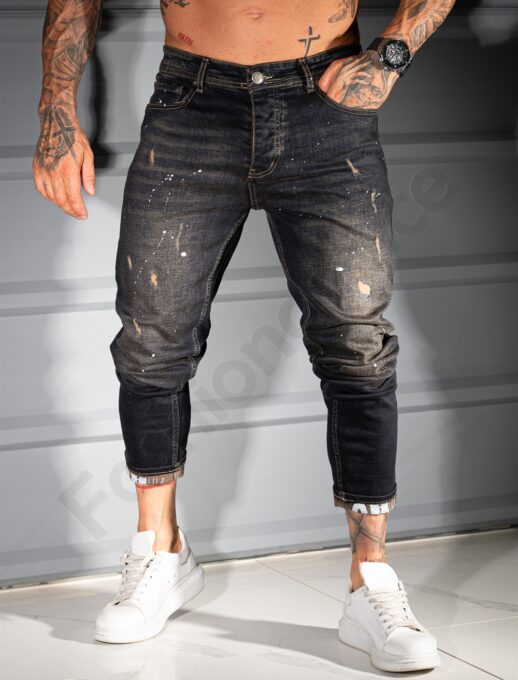 Мъжки Skinny fit дънки с накъсвания и бели пръски /34-42/-код 2108
