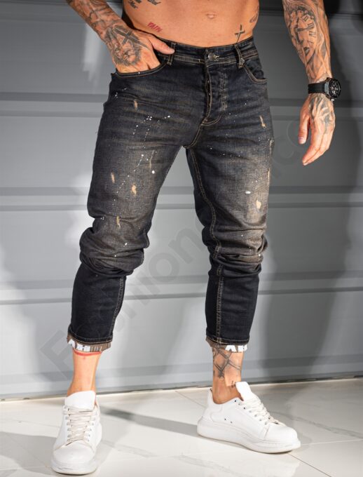 Мъжки Skinny fit дънки с накъсвания и бели пръски /34-42/-код 2108