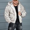 Мъжко топло яке с богат еко косъм THE WOLF в бежово-код 10H03-1