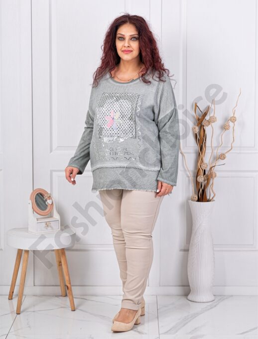 Дамска макси туника с красива апликация от мрежа-каки-код 3995-2