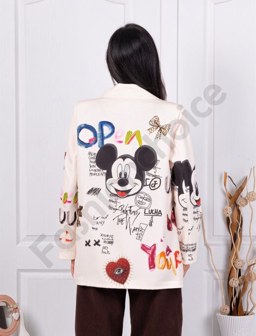 Стилен дамски блейзър в десен на надписи и Mickey Mouse-код 10398-2