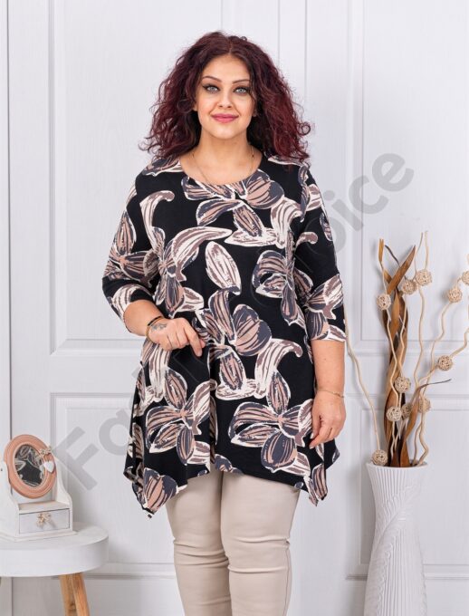 Разкроена макси туника в красив десен на пастелни цветя-код 26367-3