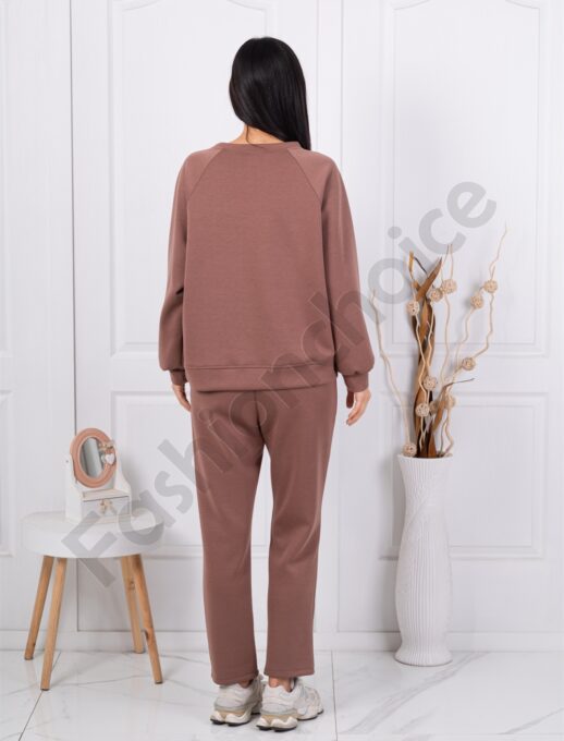 Дамски сет-суитшърт и джогър панталон от мека материя-шоколад-код 7650-4
