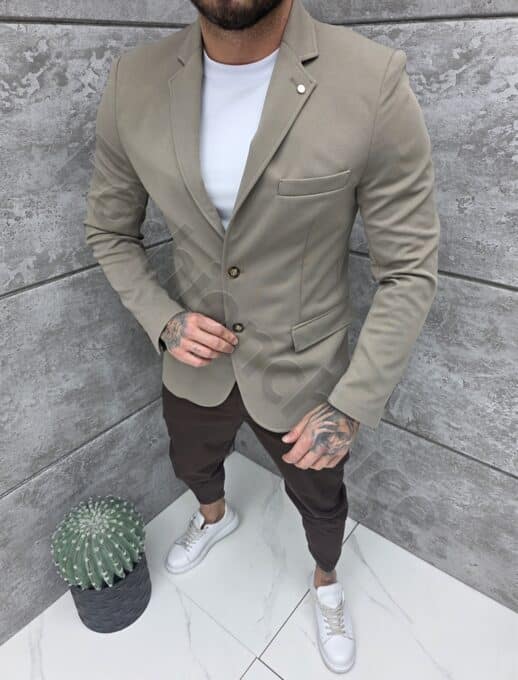 Мъжко спортно-елегантно сако с двоен ревер в цвят мока-код 261244-2