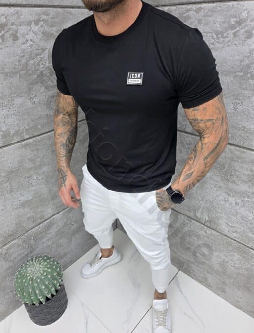 Mъжка Oversize тениска с гумирана щампа Icon Premium-черно-код 7812