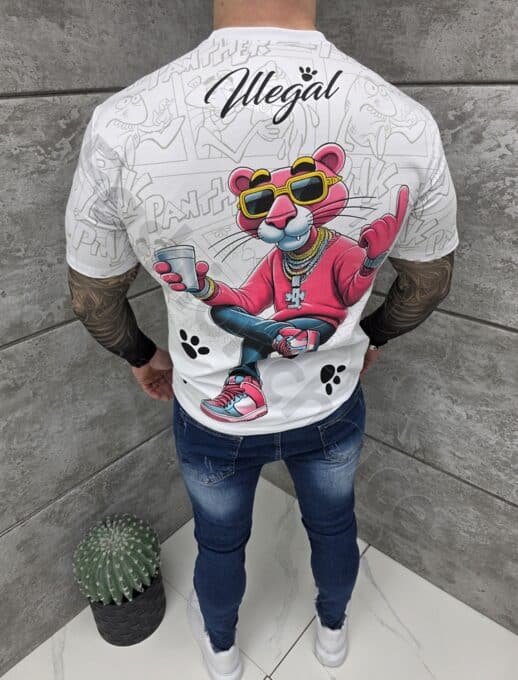 Mъжка тениска Pink Panther с надпис illegal street-капучино-код 2070-1