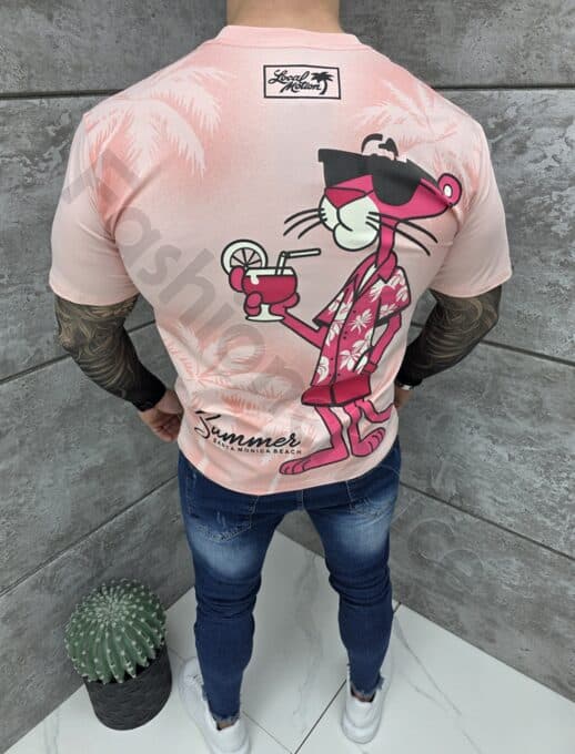 Mъжка тениска Pink Panther с надпис Summer-розово-код 2359-1
