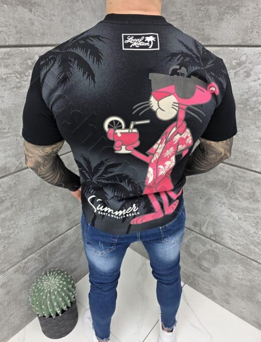Mъжка тениска Pink Panther с надпис Summer-черно-код 2359