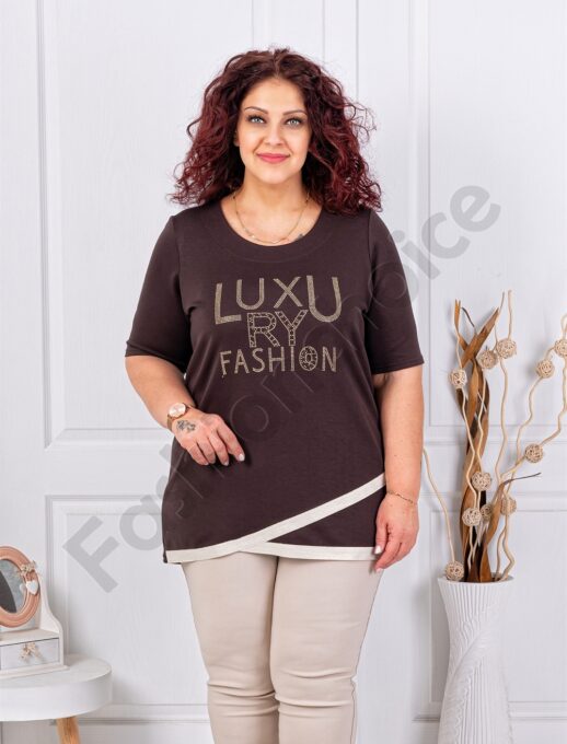 Стилна макси туника с апликация от камъчета Luxury Fashion-шоколад-код 1273-2