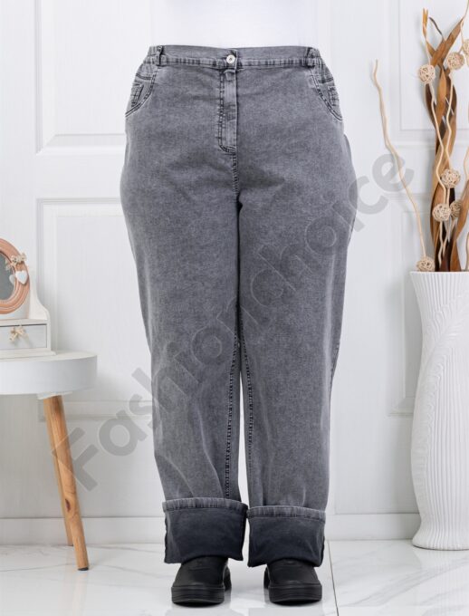 Дамски супер макси дънки с еластан и ластична талия/62-70/-сиво-код 7893-2