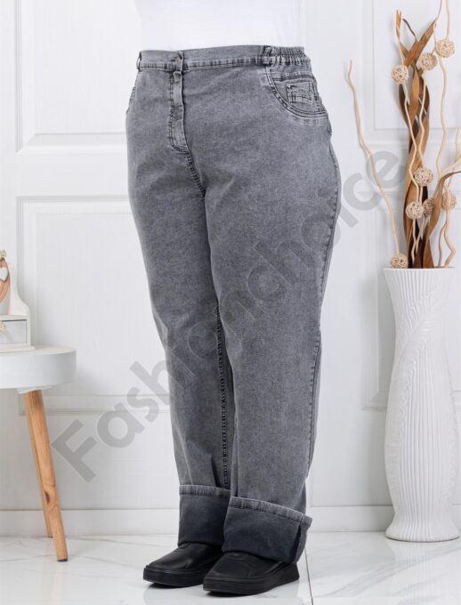 Дамски супер макси дънки с еластан и ластична талия/62-70/-сиво-код 7893-2