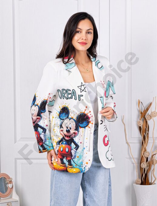 Стилен дамски блейзър с цветни надписи и Mickey Mouse-код 10398-3