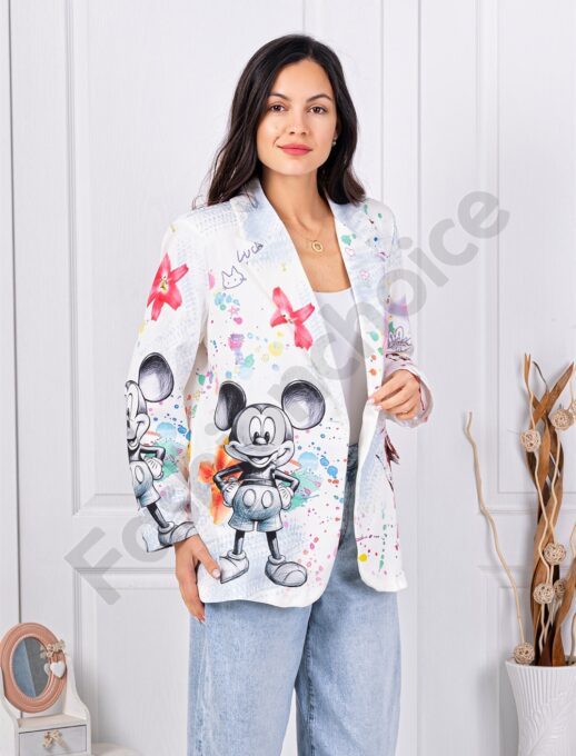Стилен дамски блейзър с цветни пръски и Mickey Mouse-код 10398-4