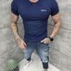 Mъжка Slim fit тениска с обло деколте и дискретна щампа-тъмносиньо-код 261009-5