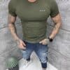 Mъжка Slim fit тениска с обло деколте и дискретна щампа-каки-код 261009-3