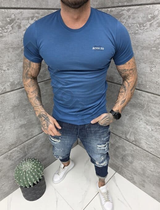 Mъжка Slim fit тениска с обло деколте и дискретна щампа-парламент-код 261009-8