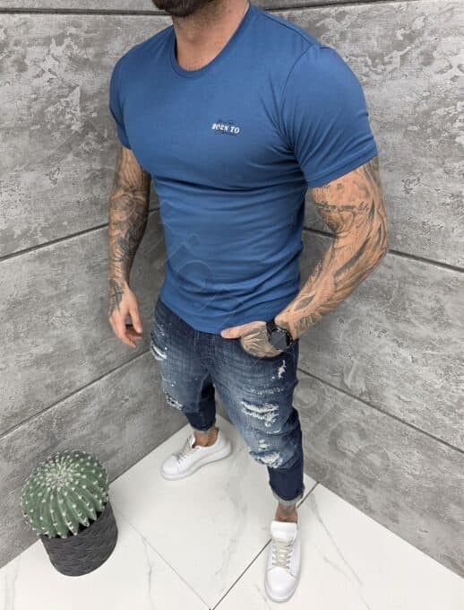 Mъжка Slim fit тениска с обло деколте и дискретна щампа-парламент-код 261009-8