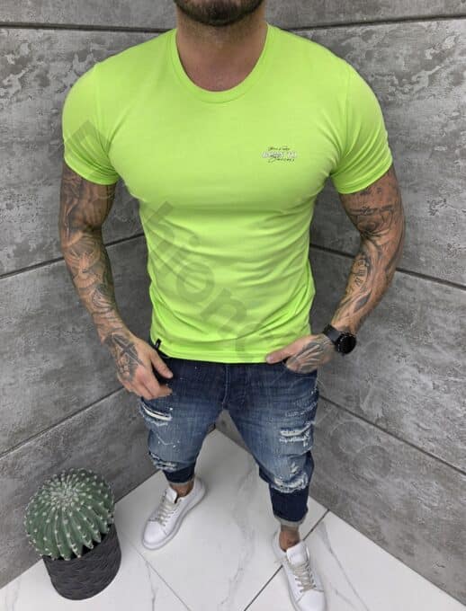 Mъжка Slim fit тениска с обло деколте и дискретна щампа-ябълка-код 261009-4