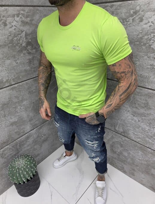 Mъжка Slim fit тениска с обло деколте и дискретна щампа-ябълка-код 261009-4