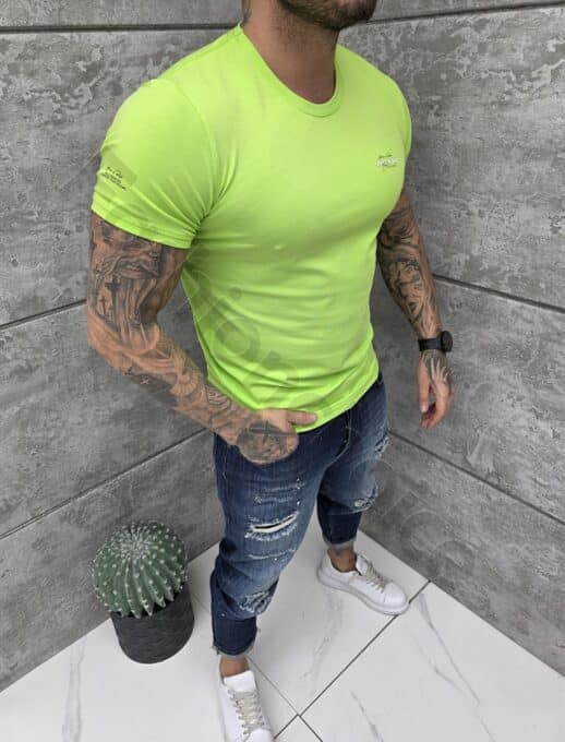 Mъжка Slim fit тениска с обло деколте и дискретна щампа-ябълка-код 261009-4
