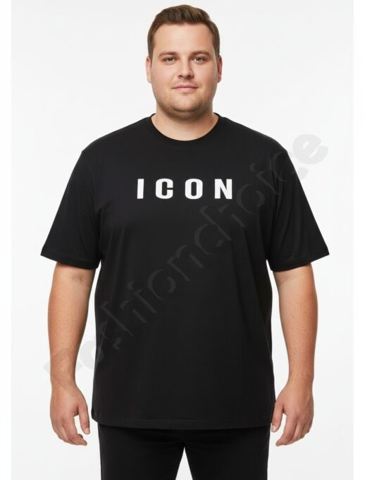Мъжка макси тениска с надпис ICON /4XL-10XL/-черно-код 26107