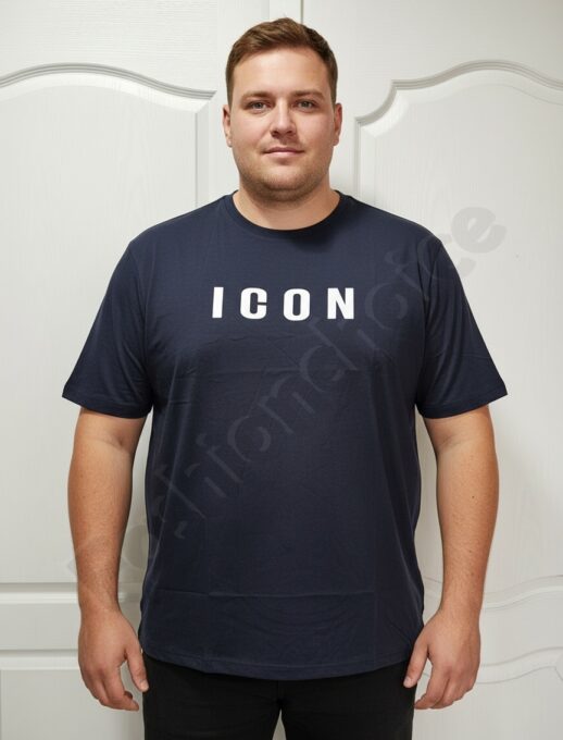 Мъжка макси тениска с надпис ICON /4XL-10XL/-тъмносиньо-код 26107-3