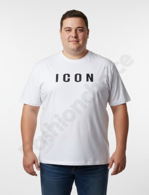 Мъжка макси тениска с надпис ICON /4XL-10XL/-бяло-код 26107-4