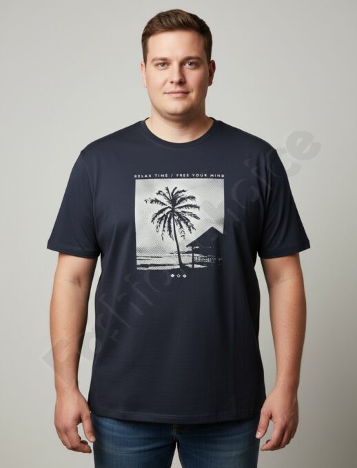 Мъжка макси тениска с екзотична щампа Relax Time /4XL-10XL/-тъмносиньо-код 26109-3