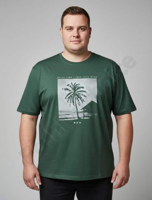 Мъжка макси тениска с екзотична щампа Relax Time /4XL-10XL/-зелено-код 26109-2