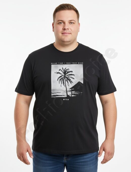 Мъжка макси тениска с екзотична щампа Relax Time /4XL-10XL/-черно-код 26109