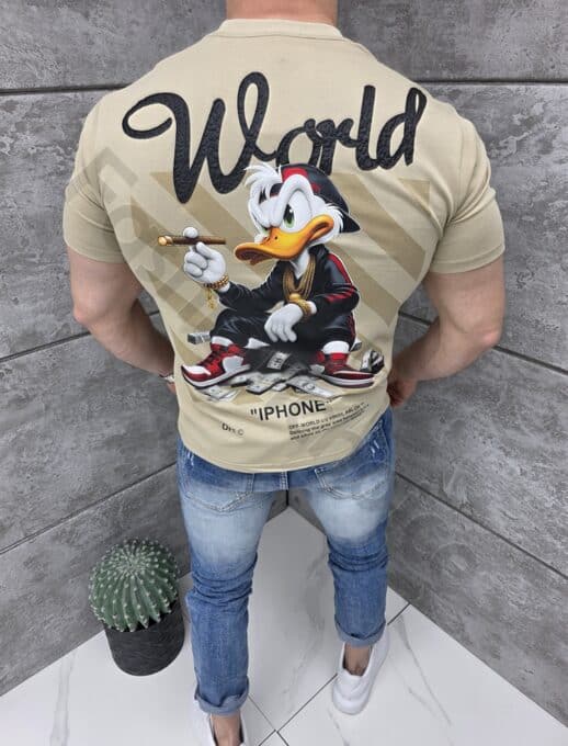 Mъжка тениска със сублимация Donald Duck и щампа на гърба-бежово-код 309-1