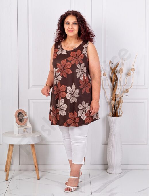 Летен дамски макси топ в красив десен на цветя-шоколад-код 21431-8