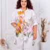 Макси риза/туника от 100% лен с флорален десен и издължен гръб-бяло-код 13109