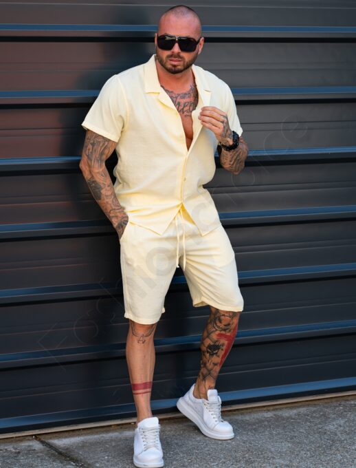 Мъжки Summer casual комплект с риза и къси панталони-мока-код 2228-4